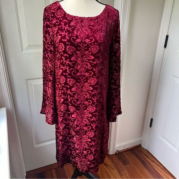 Sundance Velvet Renaissance red velvet floral long sleeve dress size Small - Picture 2 of 6